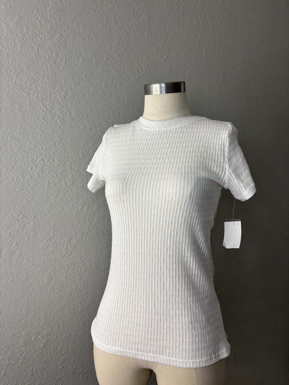 Pilcro Anthropologie White Textured Ribbed Short Sleeve T-Shirt Size XS